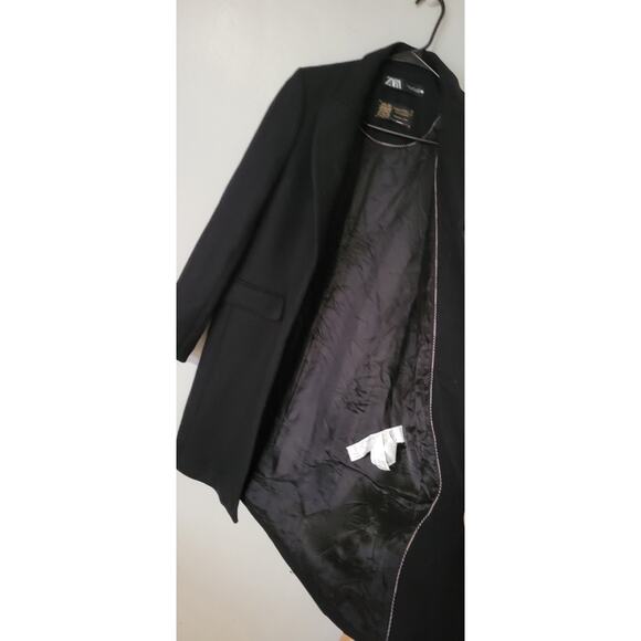 Zara Manteco Wool Blend Long Black Coat Size SMALL peacoat - Picture 4 of 14